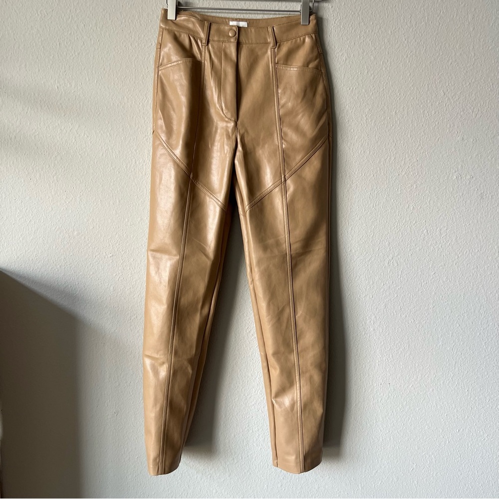 Aritzia Wilfred Rebel High Waisted Vegan Leather Pants Camel - Picture 3 of 6